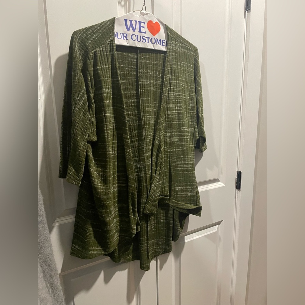 Green Plaid Open Front Cardigan